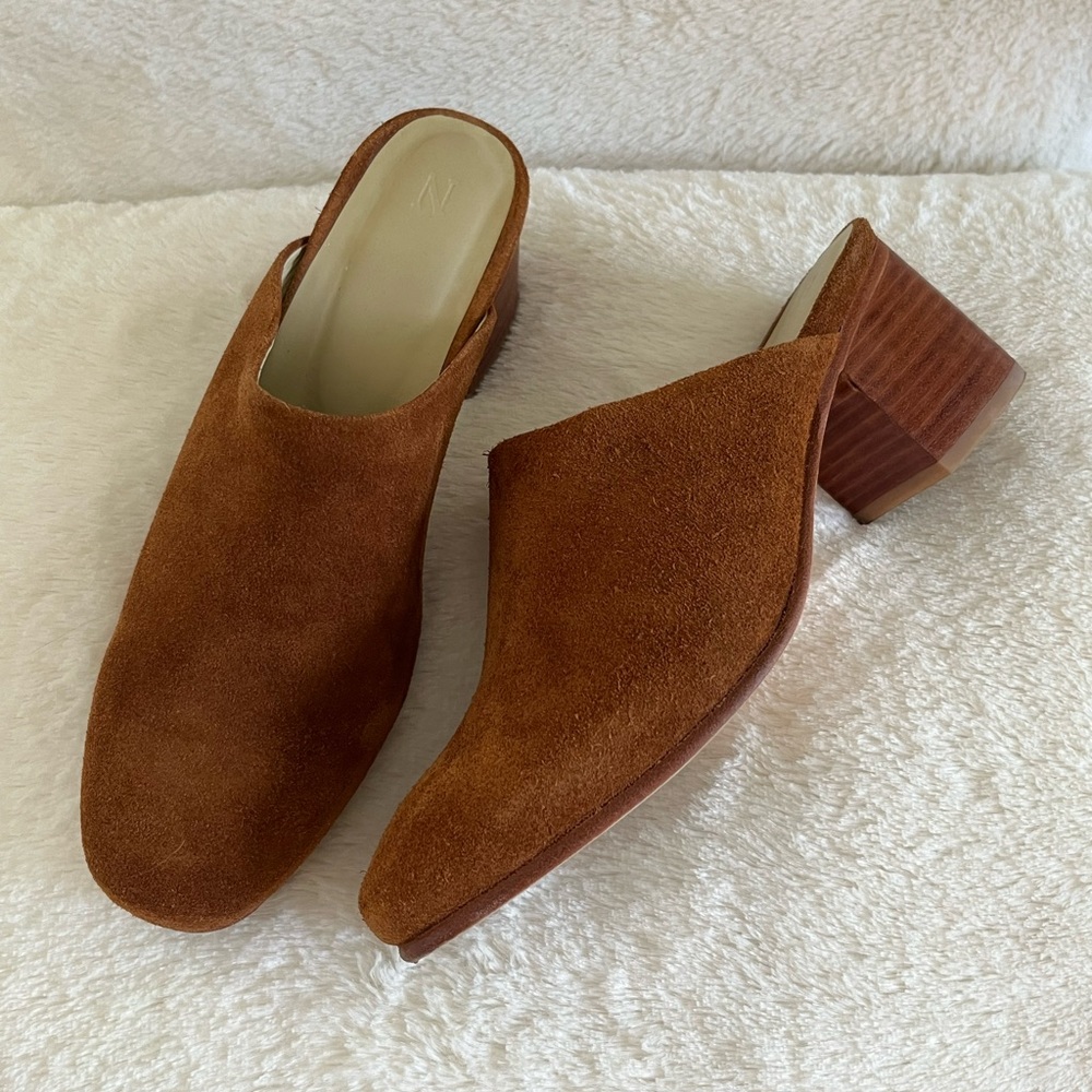 Nisolo Brown Suede Block Heel Mules